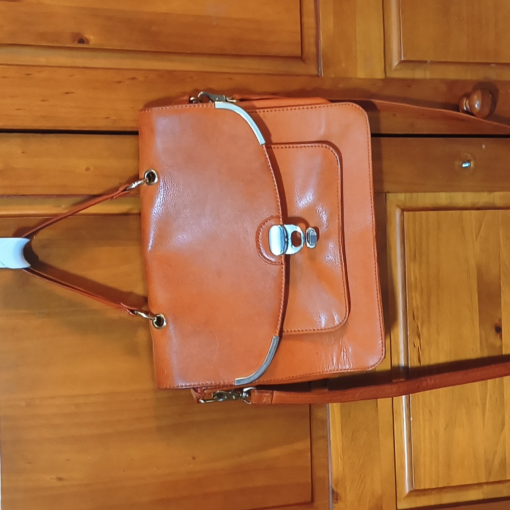 Audrey Brooke Vibrant Orange Satchel. Stain on Back Side See Pic
